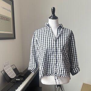 ANNE KLEIN Casual Black & White Gingham Button-Up Shirt
